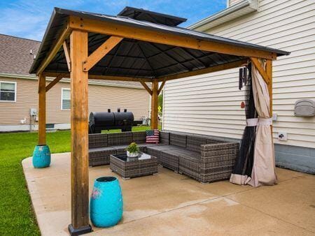 592 Summer Tree Loop, Marysville, OH 43040 - view of patio with an outdoor hangout area, a gazebo, and oil tank