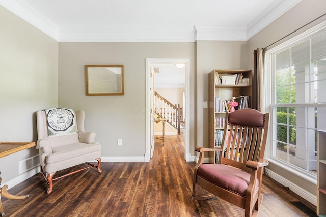 5073 Thornwood Dr, Westerville, OH 43082 - living area with wood finished floors, ornamental molding, stairway, and baseboards