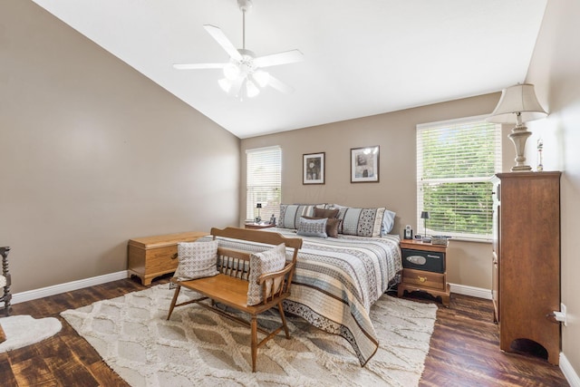 5073 Thornwood Dr, Westerville, OH 43082 - bedroom with dark wood-type flooring, baseboards, a ceiling fan, and high vaulted ceiling