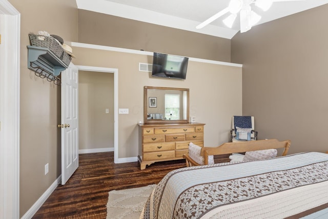 5073 Thornwood Dr, Westerville, OH 43082 - bedroom with dark wood-style floors, baseboards, and a ceiling fan