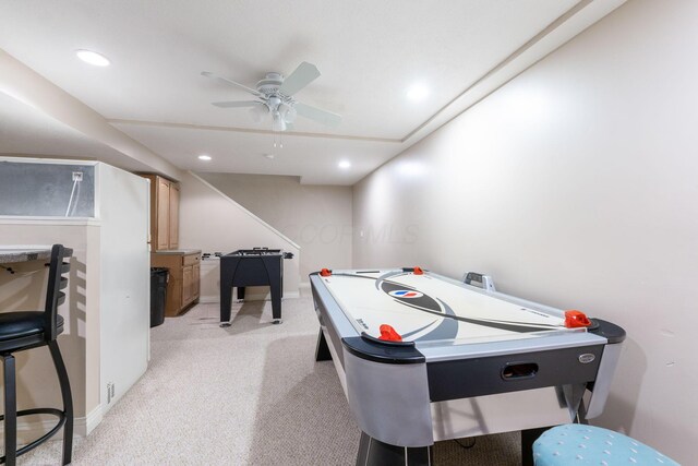 5073 Thornwood Dr, Westerville, OH 43082 - rec room featuring a ceiling fan, light carpet, recessed lighting, and baseboards