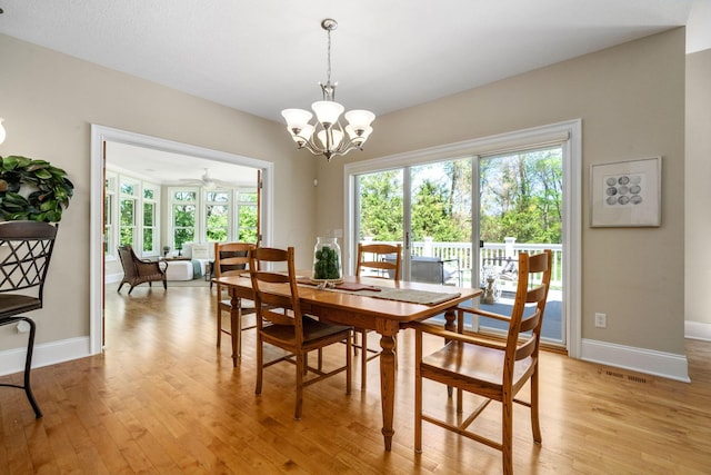 504 W Orange Rd, Delaware, OH 43015 - dining area with light wood-style floors, healthy amount of natural light, a chandelier, and baseboards