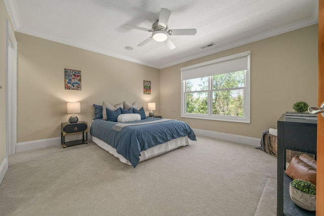 504 W Orange Rd, Delaware, OH 43015 - carpeted bedroom with ornamental molding, baseboards, and ceiling fan