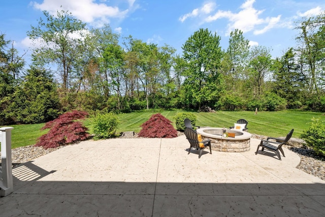504 W Orange Rd, Delaware, OH 43015 - view of patio with a fire pit and view of scattered trees