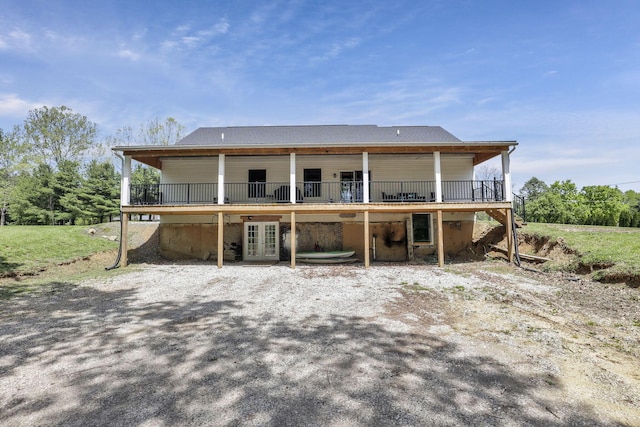 7205 W Grubb Rd NE, Thornville, OH 43076 - rear view of property with french doors, a wooden deck, and a jacuzzi