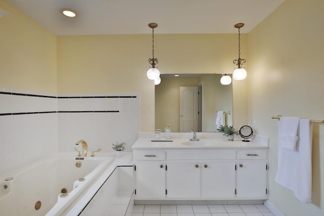 1155 Millcreek Ct, Columbus, OH 43220 - full bath featuring vanity, a tub with jets, tile patterned flooring, and baseboards