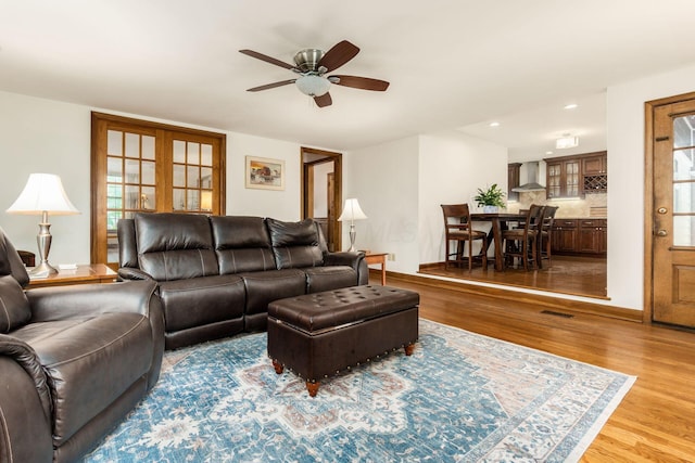 2731 E Broad St, Bexley, OH 43209 - living room featuring light wood finished floors, ceiling fan, and recessed lighting