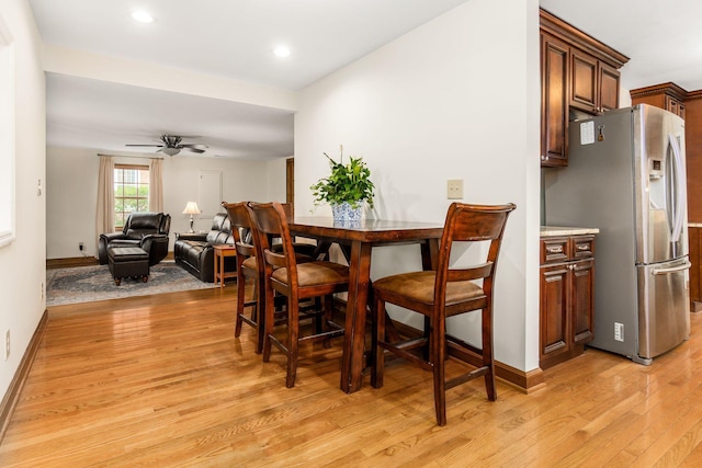 2731 E Broad St, Bexley, OH 43209 - dining space with light wood-type flooring, ceiling fan, recessed lighting, and baseboards