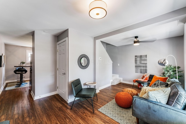 686 Frebis Ave, Columbus, OH 43206 - living room featuring wood finished floors, baseboards, and ceiling fan