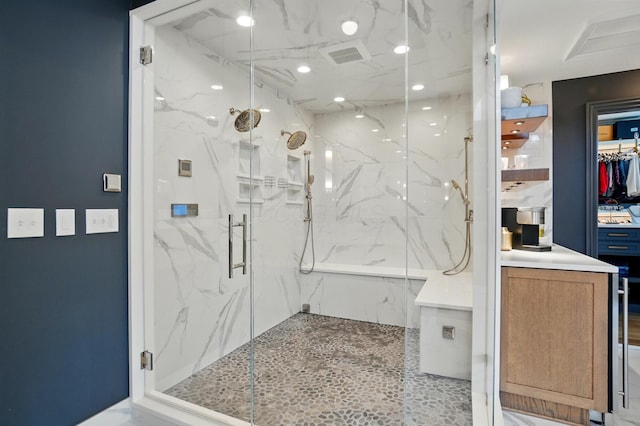 8070 Harriott Rd, Dublin, OH 43017 - full bath featuring a marble finish shower and a spacious closet