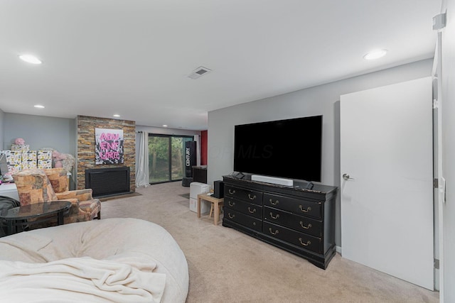 living room with carpet floors and recessed lighting