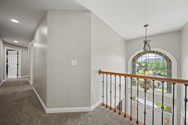 2557 Coltsbridge Dr, Lewis Center, OH 43035 - corridor featuring carpet flooring, an upstairs landing, baseboards, and recessed lighting