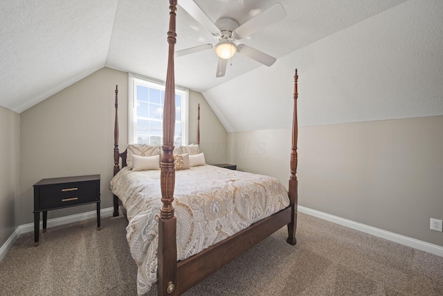 2557 Coltsbridge Dr, Lewis Center, OH 43035 - bedroom with carpet, lofted ceiling, a ceiling fan, baseboards, and a textured ceiling