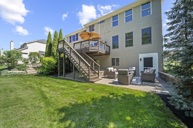 2557 Coltsbridge Dr, Lewis Center, OH 43035 - back of house featuring outdoor lounge area, stucco siding, stairs, a yard, and a wooden deck