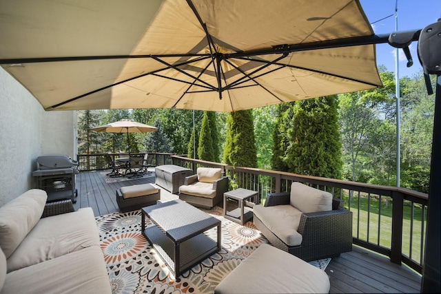 2557 Coltsbridge Dr, Lewis Center, OH 43035 - wooden deck with an outdoor living space, a grill, and outdoor dining space
