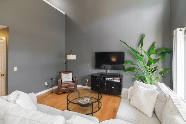 living area featuring wood finished floors and baseboards