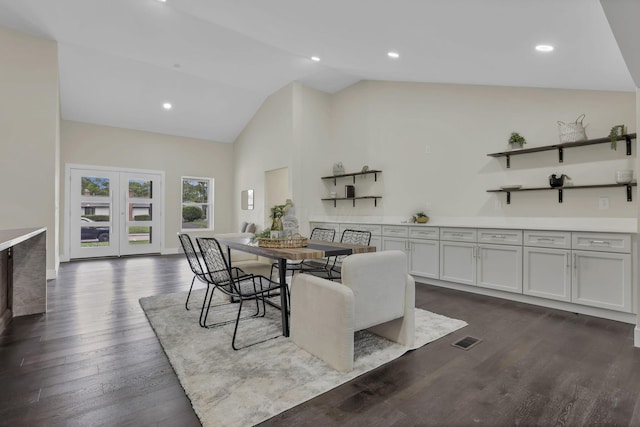 2727 Westmont Blvd, Columbus, OH 43221 - dining room featuring dark wood-style floors, recessed lighting, high vaulted ceiling, and baseboards