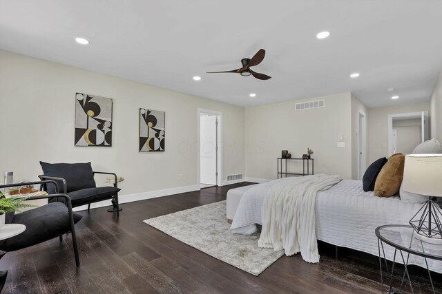 2727 Westmont Blvd, Columbus, OH 43221 - bedroom featuring dark wood finished floors, baseboards, recessed lighting, and ceiling fan