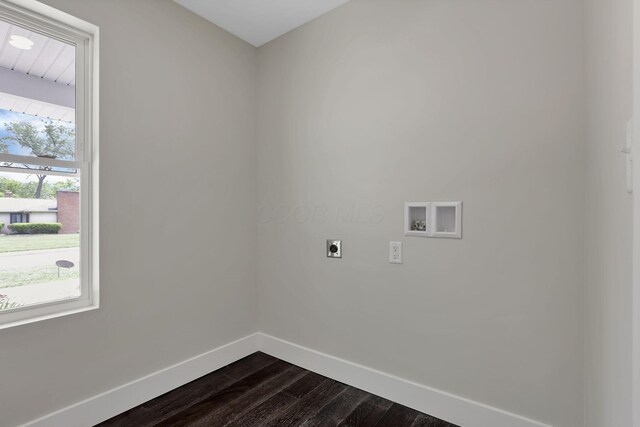 2727 Westmont Blvd, Columbus, OH 43221 - clothes washing area featuring hookup for an electric dryer, baseboards, washer hookup, and dark wood-style floors