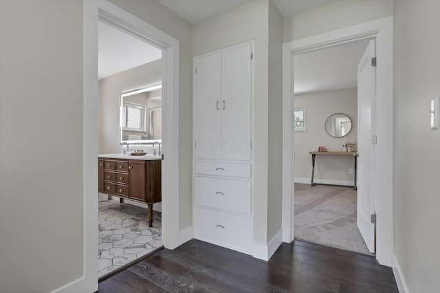 2727 Westmont Blvd, Columbus, OH 43221 - corridor with dark wood finished floors, a sink, and plenty of natural light