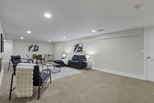 2727 Westmont Blvd, Columbus, OH 43221 - living room with light colored carpet, baseboards, and recessed lighting