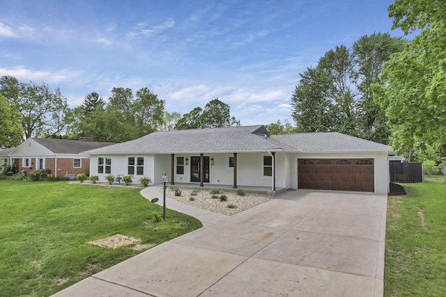 2727 Westmont Blvd, Columbus, OH 43221 - single story home featuring a garage, stucco siding, a porch, driveway, and roof with shingles