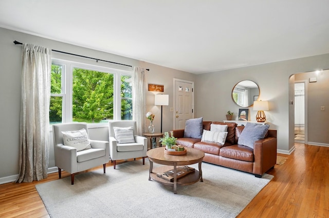 living room with wood finished floors and baseboards