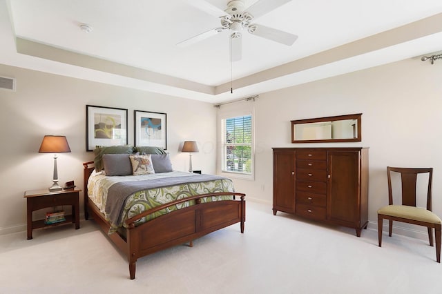 6415 Green Stone Loop, Dublin, OH 43016 - bedroom featuring light colored carpet, baseboards, a raised ceiling, and ceiling fan