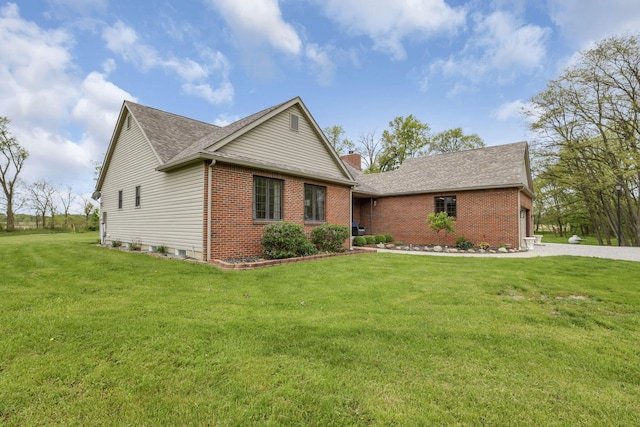 1719 Marion Rd NW, Utica, OH 43080 - view of front of property with brick siding, a chimney, a front lawn, roof with shingles, and driveway