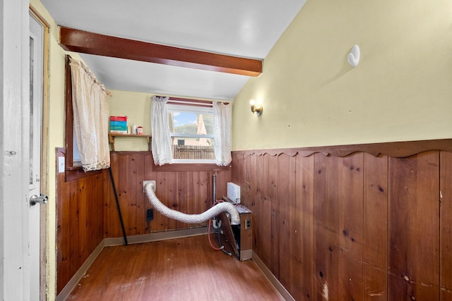 616 E Chestnut St, Mount Vernon, OH 43050 - sitting room with beam ceiling, wood finished floors, a wainscoted wall, wood walls, and baseboards