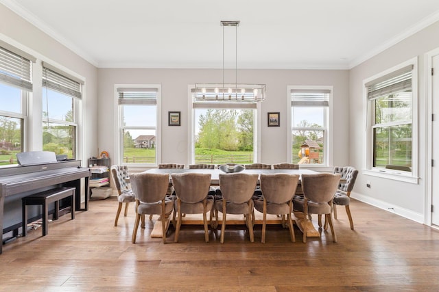 6540 Marshview Dr, Hilliard, OH 43026 - dining room featuring crown molding, plenty of natural light, hardwood / wood-style floors, and baseboards