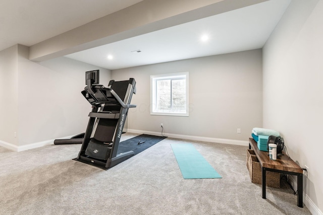 6540 Marshview Dr, Hilliard, OH 43026 - workout room featuring carpet flooring, baseboards, and recessed lighting
