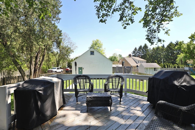 wooden terrace with grilling area