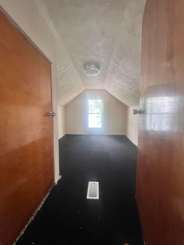 430 Poplar St, West Union, OH 45693 - additional living space featuring vaulted ceiling, a textured ceiling, carpet flooring, and baseboards