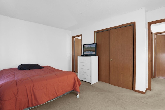 bedroom with carpet floors and a closet