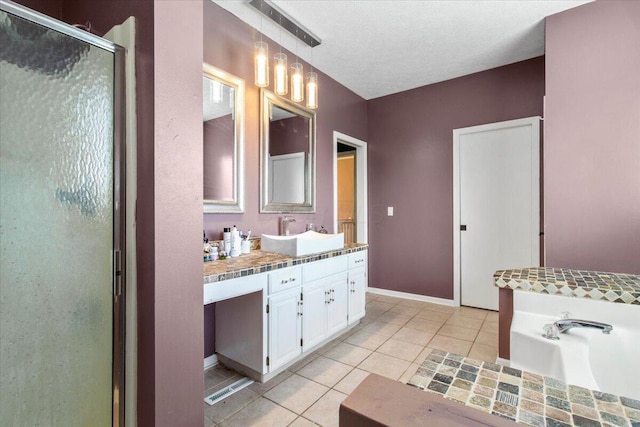 10164 Busey Rd, Canal Winchester, OH 43110 - full bathroom with vanity, tile patterned floors, a stall shower, and a bath