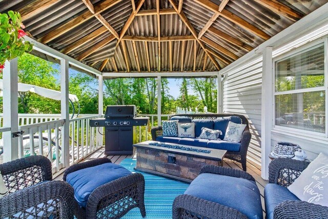 10164 Busey Rd, Canal Winchester, OH 43110 - wooden terrace with a gazebo, grilling area, and an outdoor living space with a fire pit