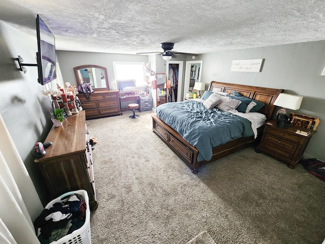 8696 Main St, Rushville, OH 43150 - bedroom with carpet, a textured ceiling, and a ceiling fan
