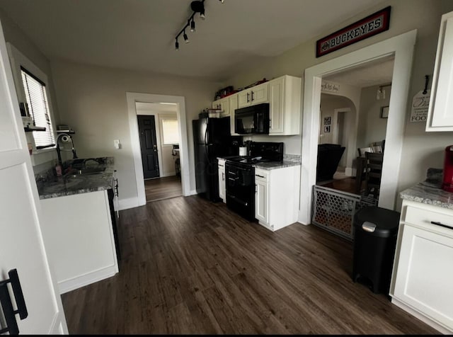 44 King Ave, Newark, OH 43055 - kitchen with black appliances, white cabinetry, rail lighting, and dark wood-style flooring
