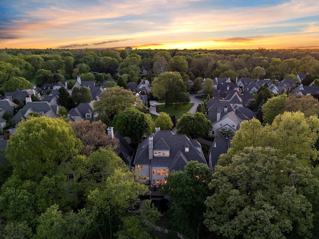 aerial view at dusk of a residential view