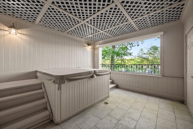 view of patio / terrace featuring a hot tub