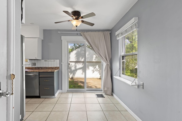 3204 Mcguffey Rd, Columbus, OH 43224 - unfurnished dining area featuring plenty of natural light, ceiling fan, baseboards, and light tile patterned flooring