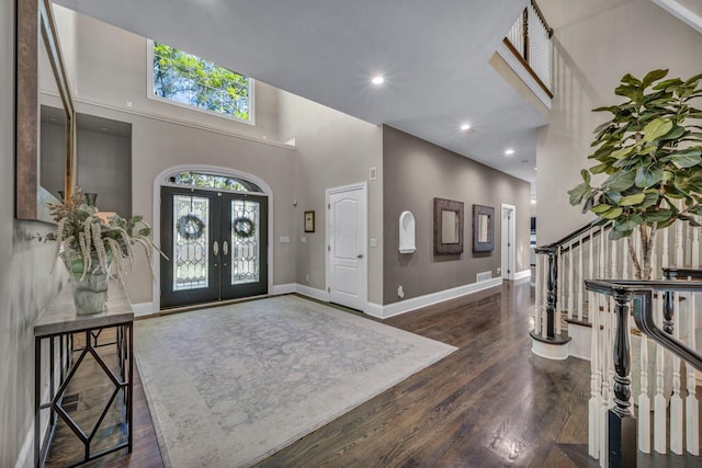 3720 Hyatts Rd, Powell, OH 43065 - entryway featuring a high ceiling, wood finished floors, french doors, stairway, and baseboards