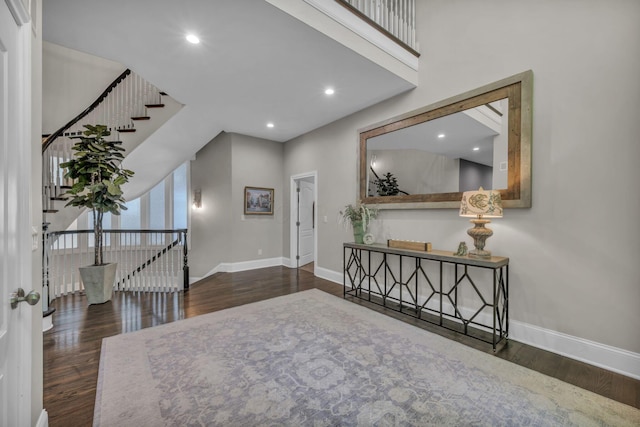 3720 Hyatts Rd, Powell, OH 43065 - foyer entrance with wood finished floors, baseboards, stairway, and recessed lighting