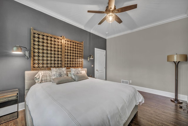 3720 Hyatts Rd, Powell, OH 43065 - bedroom featuring ornamental molding, baseboards, wood finished floors, and ceiling fan