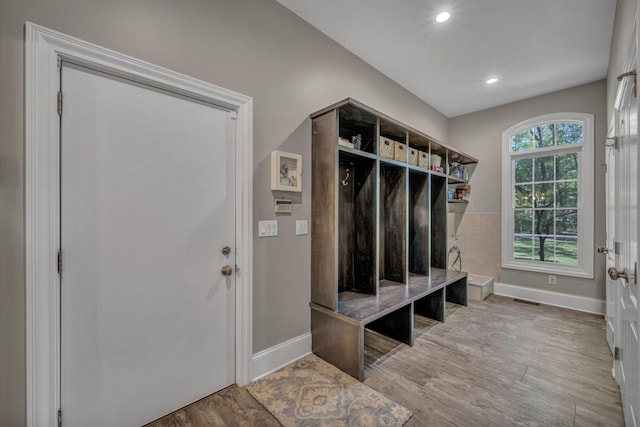 3720 Hyatts Rd, Powell, OH 43065 - mudroom with baseboards, wood finished floors, and recessed lighting