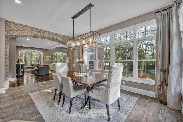 3720 Hyatts Rd, Powell, OH 43065 - dining space with a chandelier, baseboards, recessed lighting, and wood finished floors