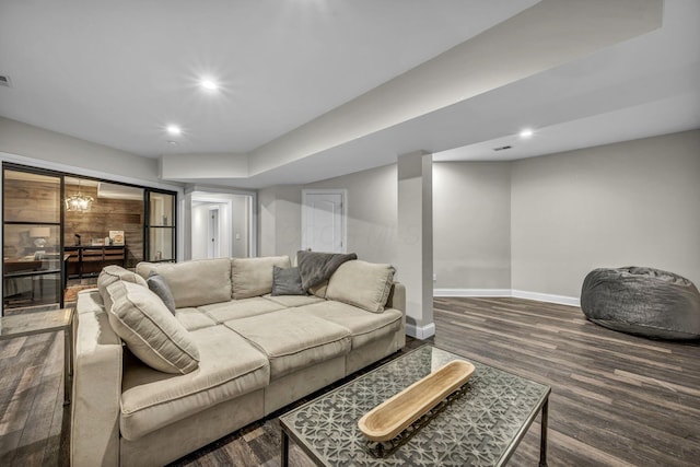 3720 Hyatts Rd, Powell, OH 43065 - living area featuring baseboards, wood finished floors, and recessed lighting