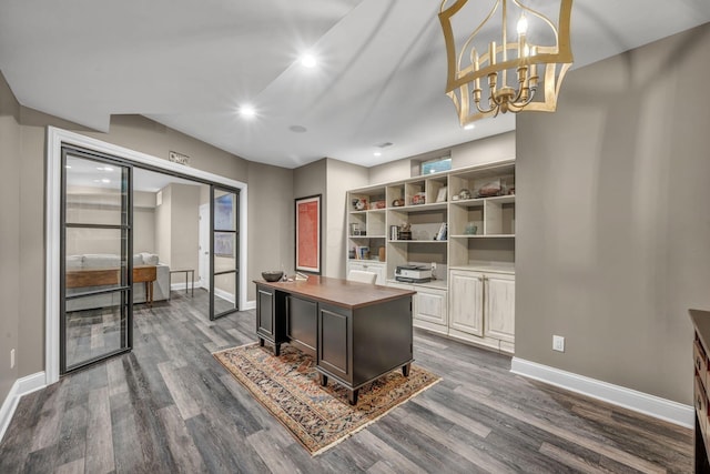 3720 Hyatts Rd, Powell, OH 43065 - office with dark wood-style flooring, baseboards, recessed lighting, and a chandelier