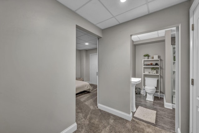3720 Hyatts Rd, Powell, OH 43065 - corridor with a paneled ceiling, baseboards, recessed lighting, wood finished floors, and carpet